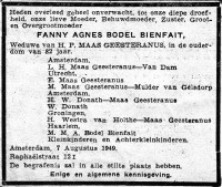 Overlijdensbericht F.A. Bodel Bienfait (1949)